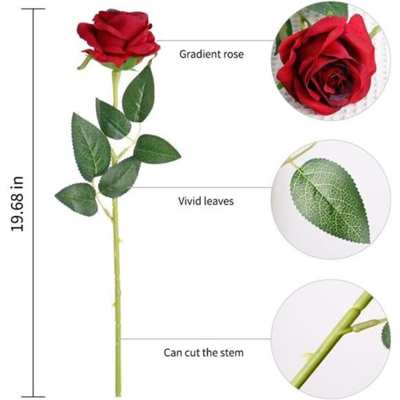 Artificial Silk Red Rose Flower Wedding Bouquet Fake Rose Floral Gift PartyDecor - Picture 3 of 6